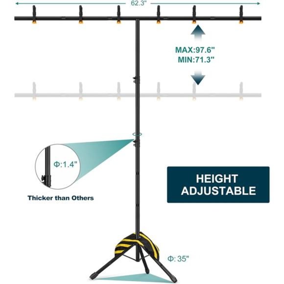 T-Shape Portable Backdrop Stand 8x5.3FT, Adjustable Photo Background Stand Kit - Picture 2 of 8